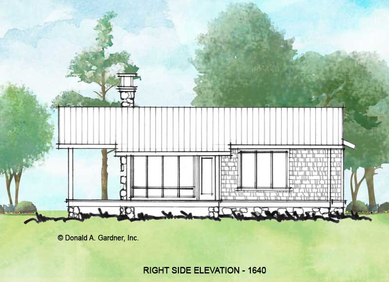 Right side elevation of conceptual house plan 1640.