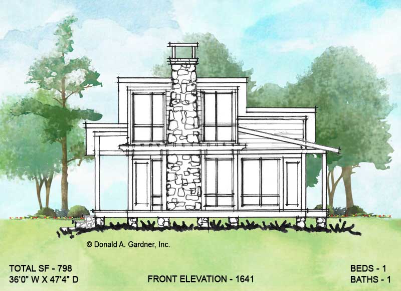 Front elevation (Option B) of Conceptual House Plan 1641.