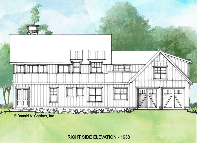Ride side elevation of Conceptual house plan 1638.
