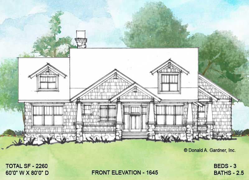Front elevation of Conceptual house plan 1645.