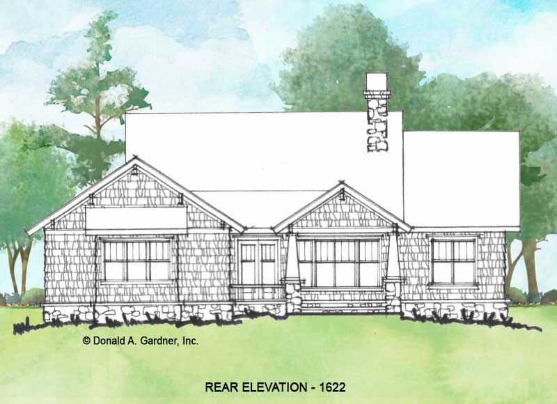 Rear elevation of Conceptual house plan 1622.
