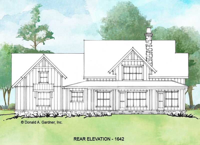Rear elevation of Conceptual House Plan 1642.