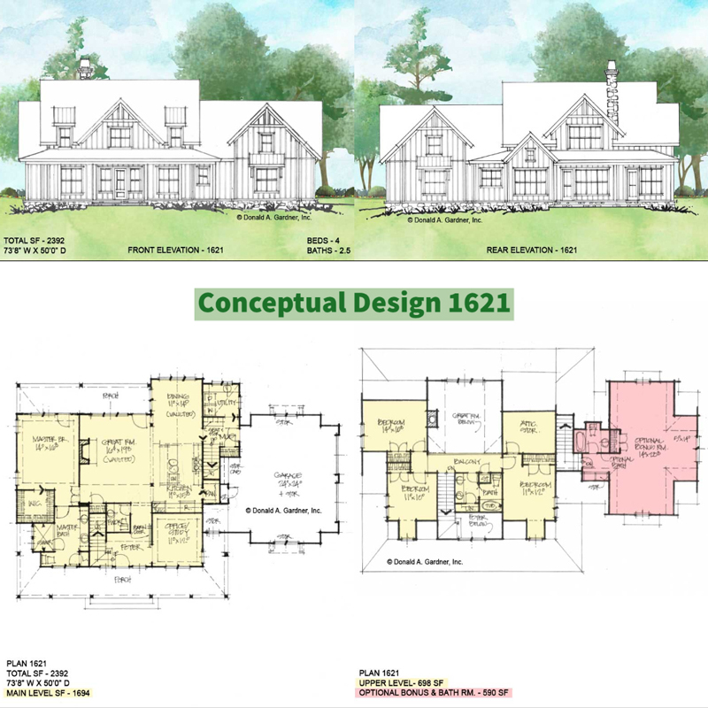 Overview of Conceptual House Plan 1621.