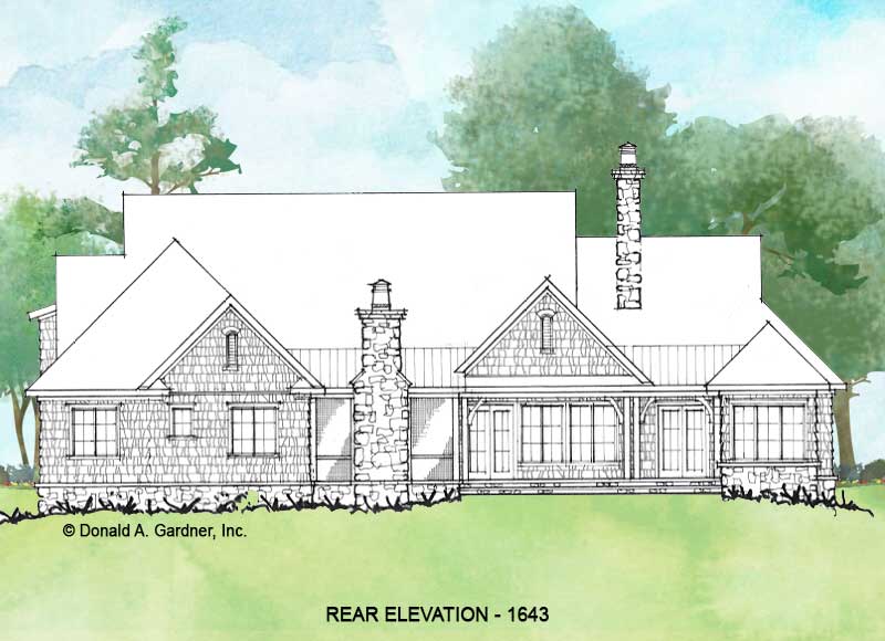 Rear elevation of Conceptual House Plan 1643.