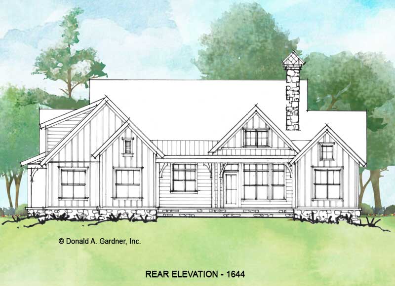 Rear elevation of Conceptual House Plan 1644.