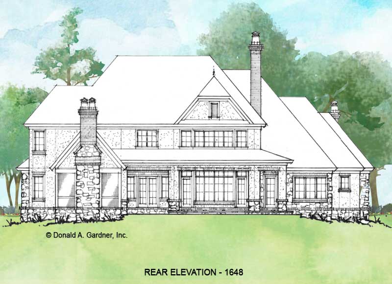 Rear elevation of Conceptual House Plan 1628.