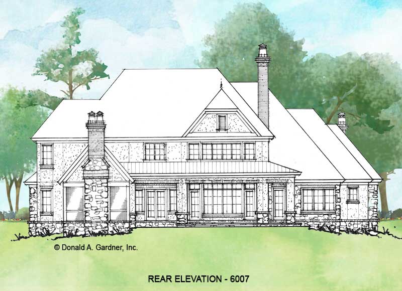 Rear elevation of Conceptual House Plan 6007.