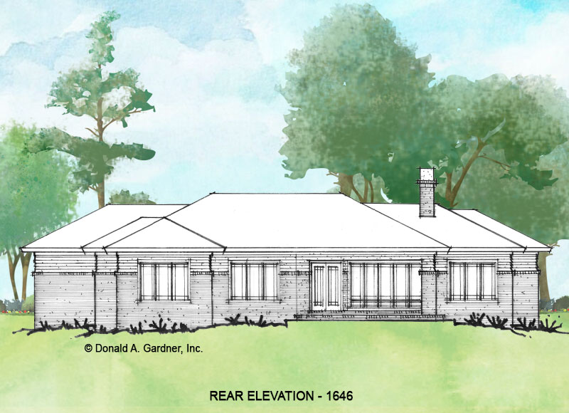 Rear elevation of Conceptual house plan 1646.