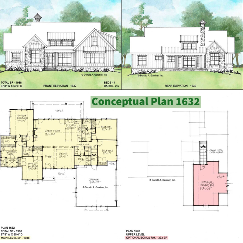 Overview of Conceptual house plan 1632.