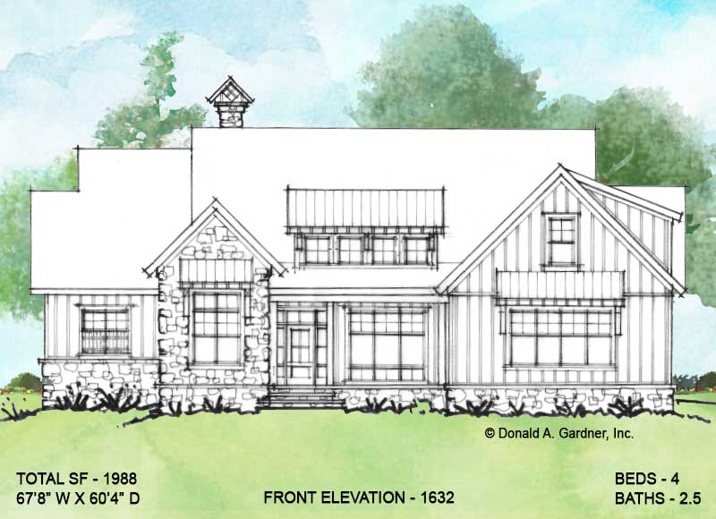 Front elevation of Conceptual house plan 1632.
