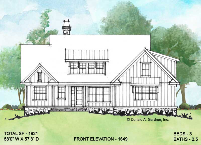 Front elevation of conceptual house plan 1649.