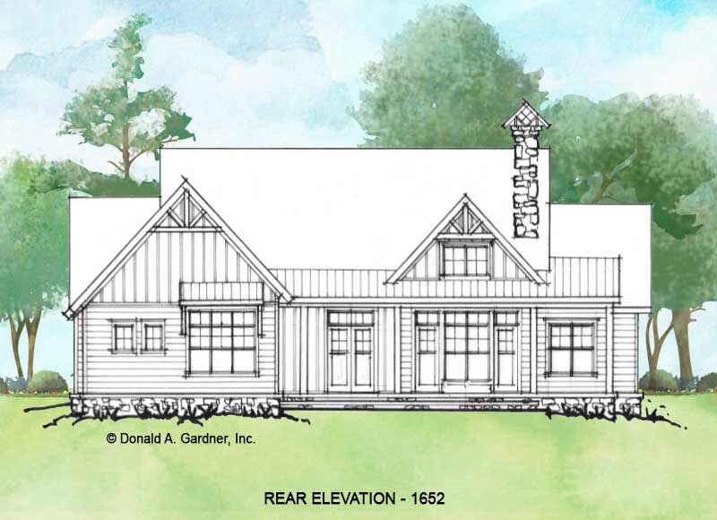 Rear elevation of Conceptual House Plan 1652.