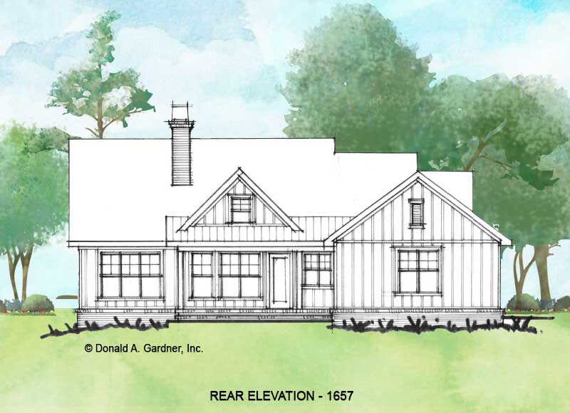 Rear elevation of Conceptual House Plan 1657.