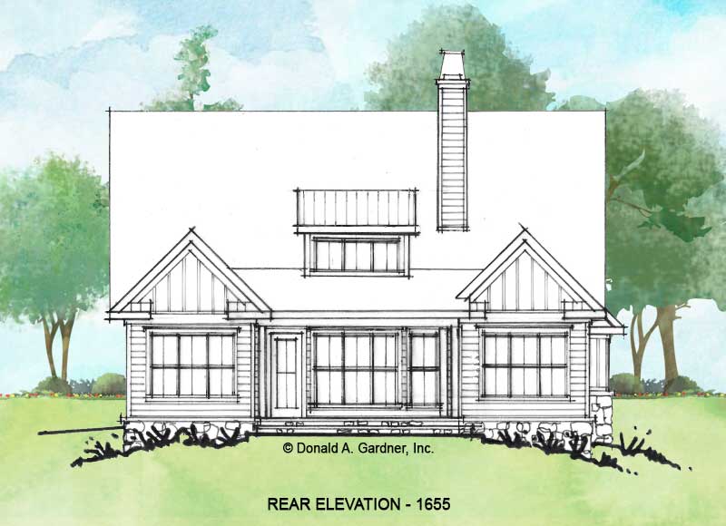Rear elevation of Conceptual house plan 1655.