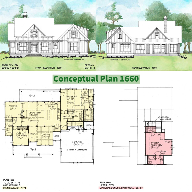 Overview of Conceptual House Plan 1660. 