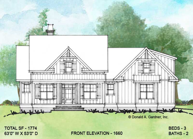 Front elevation of Conceptual House Plan 1660. 