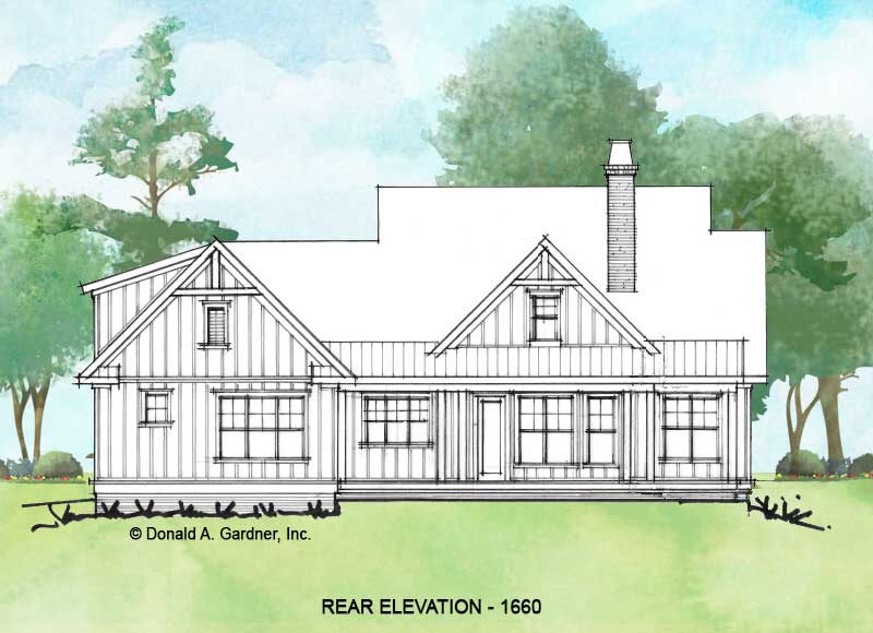 Rear elevation of Conceptual House Plan 1660. 