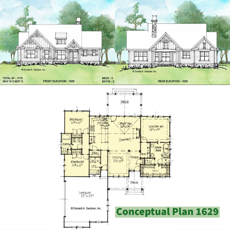 Overview of Conceptual House Plan 1629.