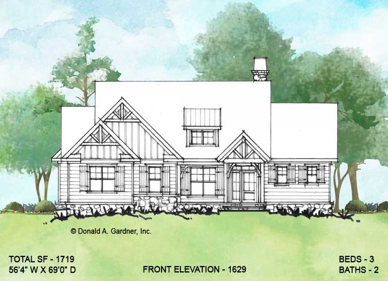 Front elevation of Conceptual House Plan 1629.