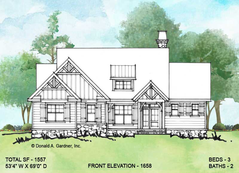 Front elevation of Conceptual house plan 1658.