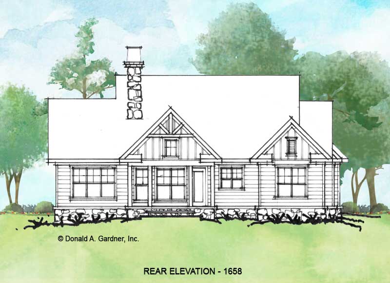 Rear elevation of Conceptual house plan 1658.