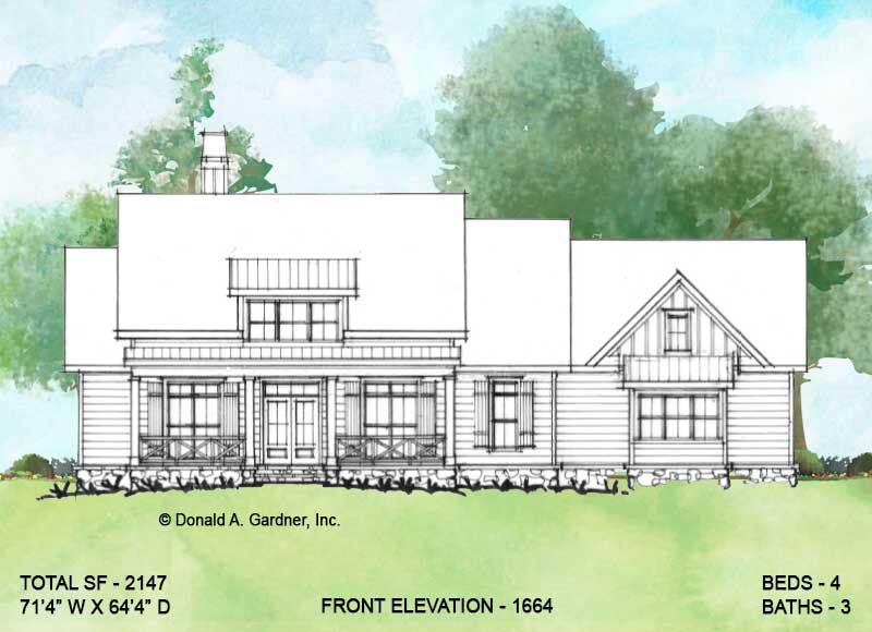 Front elevation of Conceptual house plan 1664.