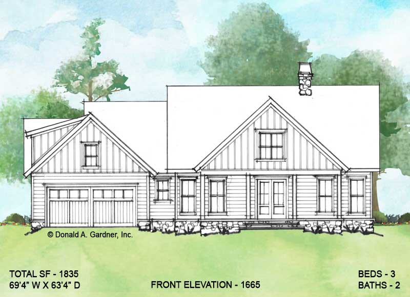 Front elevation of Conceptual house plan 1665. 