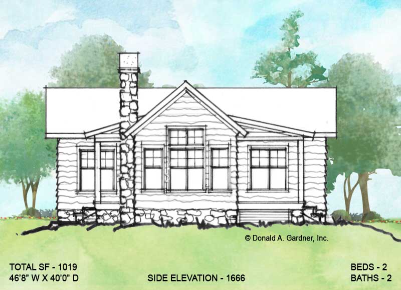 Side elevation of Conceptual House Plan 1666. 