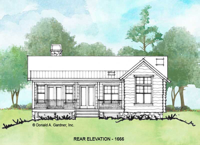 Rear elevation of Conceptual House Plan 1666. 